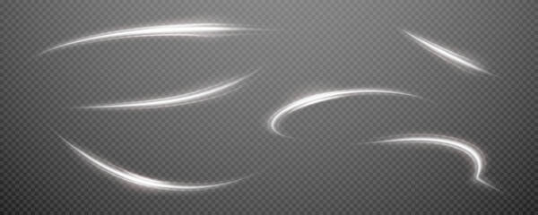 Vector png background with white glowing lines. White glowing lines of speed. Light glow effect. Light trail wave, fire trail line and glow curve swirl.