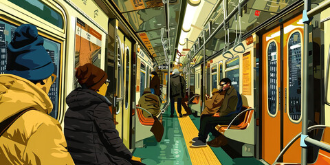 Wall Mural - Urban Transit Tapestry: Interweaving Stories and Experiences in Subway Scenes