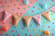 © enterdigital - Colorful party background with buntings and confetti.
