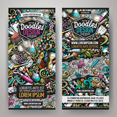 Wall Mural - cartoon vector doodle set of science banners templates. corporate identity for the use on invitation