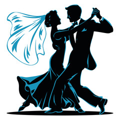 Wall Mural - Man and woman dance her weeding Silhouette 