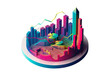 © Rattanathip - Colorful 3D data visualization chart with various graphs, bars, and lines, depicting business analytics and statistics in a modern style.