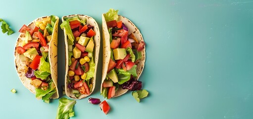 Wall Mural - healthy vegetable taco isolated on light sea green colour background