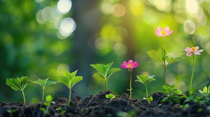 Sticker - A cycle of growth and renewal as tiny seedlings become towering trees and mature flowers sway in the gentle breeze