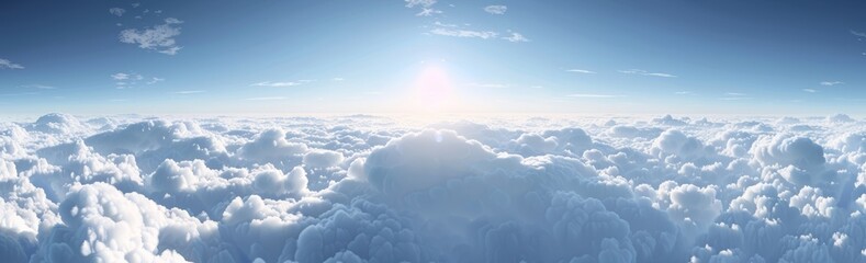 Wall Mural - A breathtaking aerial view of fluffy white clouds against a clear blue sky