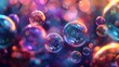 © horizon - Colorful bubbles floating in the air on a dark background. Bubbles flying around with colorful lights in the style of bubbles.