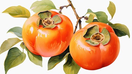 Wall Mural - A watercolor of persimmons clipart, isolated on white background