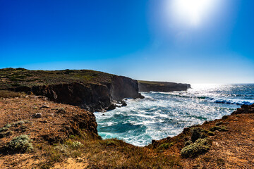 Sand beach and blue sky Portugal, Algarve, Bordeira praia