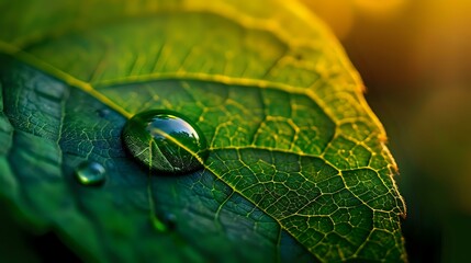 a macro view of a plant leaf with a drop of water