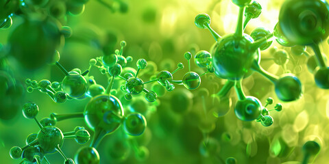 Wall Mural - Unleashing Nature's Detoxifier: A Macro Lens on Enzymatic Cleaner Molecules at Work in Lush Greenery