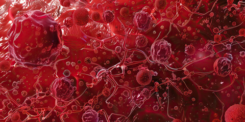 Wall Mural - Ruby Red Antimicrobial Coating Durability: Microscopic exploration of ruby red-colored antimicrobial coatings, highlighting their long-lasting protection against pathogens