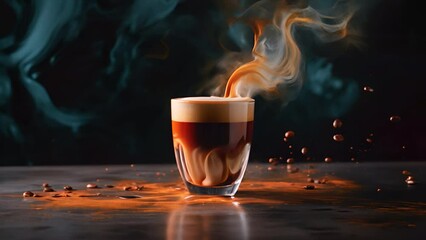 Wall Mural - A close-up of a glass coffee on a black background