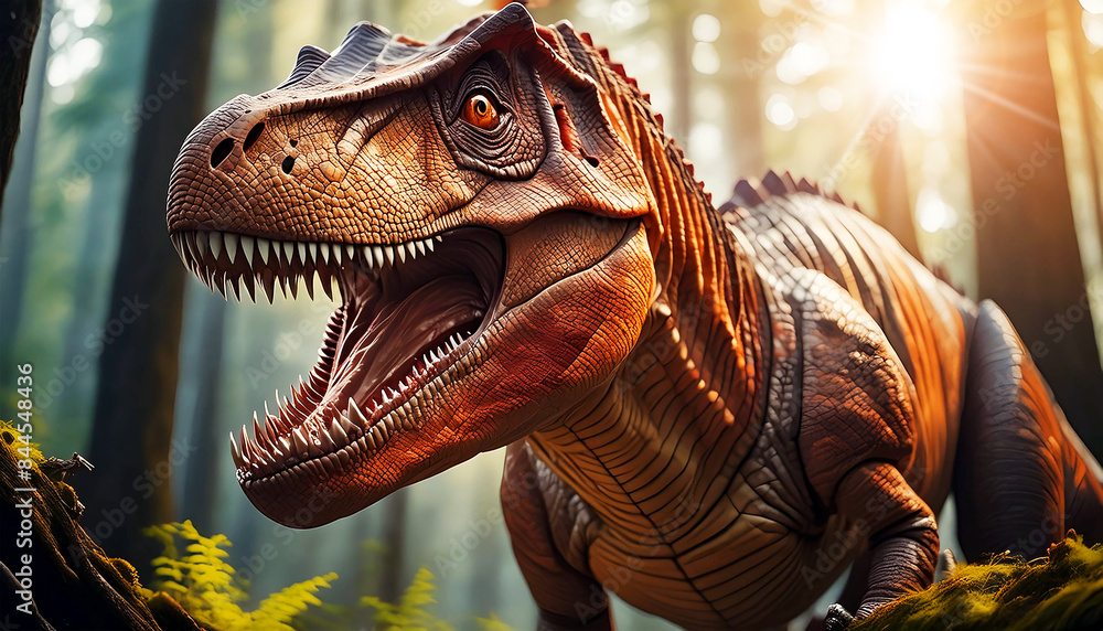 Close-up and bottom view of a carnivorous tyrannosaurus rex dinosaur in ...