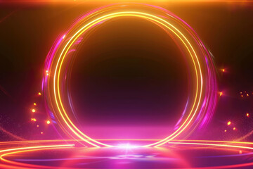Wall Mural - a round dynamic neon frame with animated lights, perfect for a high-energy presentation