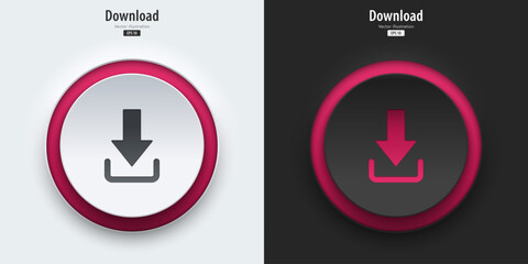 Fototapete - Download sign. A set of black and white round buttons with Download symbols. Download icon. 3D Neumorphism design style for Apps, Websites, Interfaces, and mobile apps. UI UX. Vector illustration.