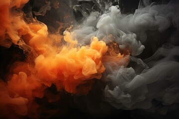 Wall Mural - Vibrant abstract image capturing the dynamic interplay between swirling orange and white smoke