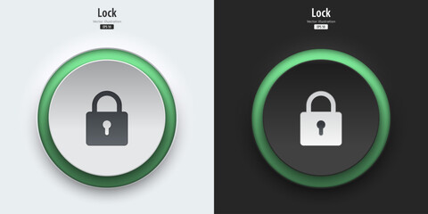Padlock sign. A set of black and white push buttons with Padlock symbols. Security concept. 3D Neumorphism design style for Apps, Websites, Interfaces, and mobile apps. UI UX. Vector illustration.