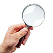 © PNG - a hand holding a magnifying glass on a white background