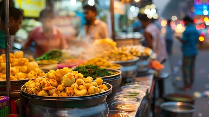 Vibrant Street Food Stall with Various Snacks