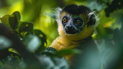 Wall Mural - Wildlife capture of squirrel monkey in natural habitat