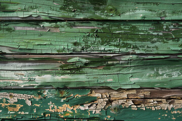 Wall Mural - close up horizontal image of ruined green painted wooden fence background