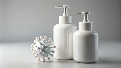 Wall Mural - Elegant white soap dispensers on a clean background.