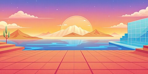 Wall Mural - Scenic sunset over a calm ocean with a warm palette.