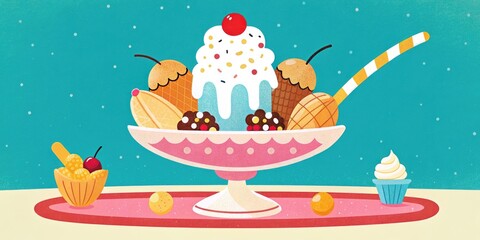 Poster - Delicious ice cream sundae with toppings.