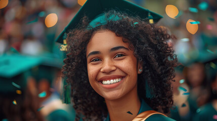 Young graduate girl laughs, beautiful graduation concept