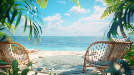 Wall Mural - Summer vacation, beach background. 3d ing