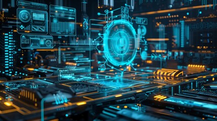 Wall Mural - a cyber-security exhibit showcases holographic data protection and innovative digital asset security