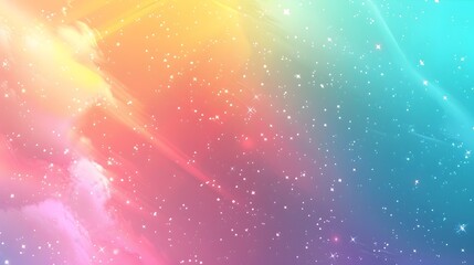 Canvas Print - Glowing Cosmic Landscape with Vibrant Neon Rainbow Nebulae and Shimmering Stardust