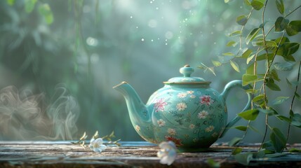 Canvas Print - teapot on a wooden table