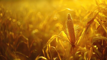 Poster - Ear of Corn in Yellow Field Depicting Agriculture Concept