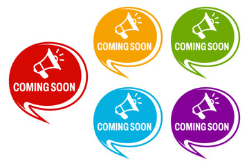 set coming soon icon. megaphone reminder sign design vector illustration