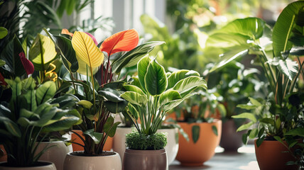 Wall Mural - limp and undernourished houseplants in a pot.