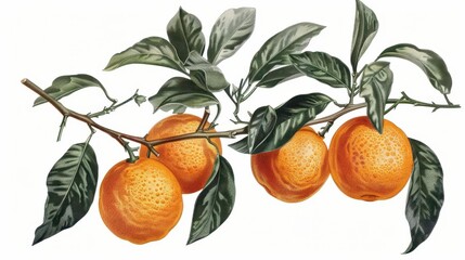 Wall Mural - antique botanical illustration of orange fruit isolated on white background vintage citrus engraving