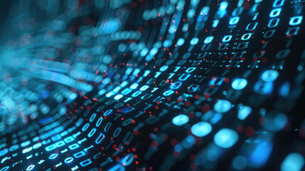 Wall Mural - cyber data in abstract digital space, lights and code as dark blue information background. theme of 