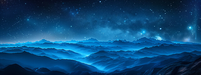 Wall Mural - beautiful blue starry sky at mountains. night colorful landscape. starry sky with hills at summer. b