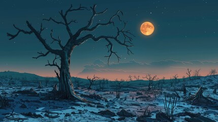 Wall Mural - night landscape with moon