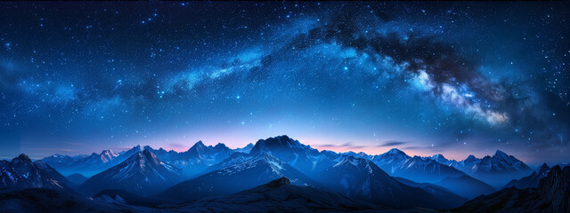 Wall Mural - beautiful blue starry sky at mountains. night colorful landscape. starry sky with hills at summer. b