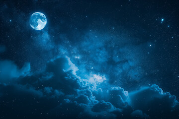 Wall Mural - captivating full moon illuminating clouds and stars in night sky, sky with moon and clouds, romantic