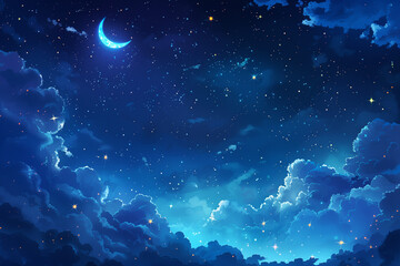 Wall Mural - captivating full moon illuminating clouds and stars in night sky, sky with moon and clouds, romantic