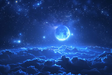 Wall Mural - captivating full moon illuminating clouds and stars in night sky, sky with moon and clouds, romantic