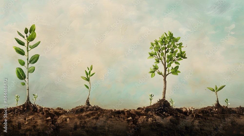 Small Growth Tree A series of small trees are growing in the dirt. The trees are at ...