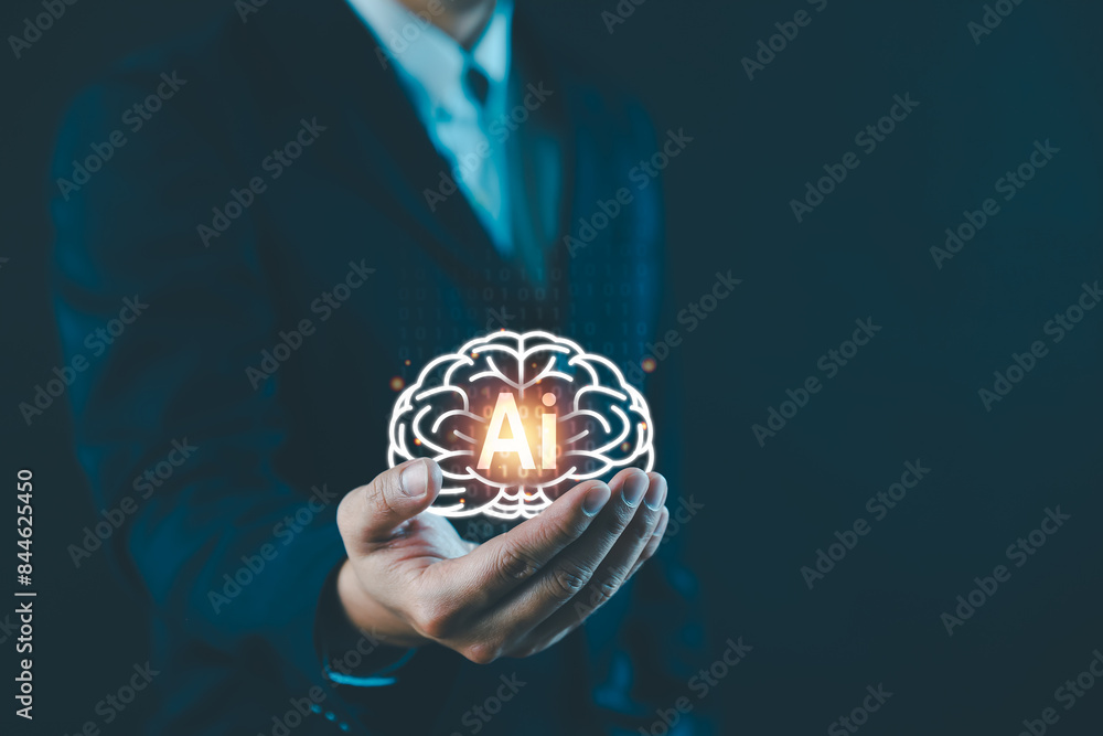Ai tech, Businessman hand hold digital human brain for artificial ...