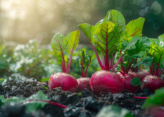 Wall Mural - A bunch of radishes are growing in a garden