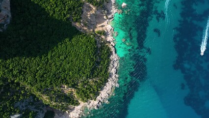 Wall Mural - drone view of the sea coast. rocky shore and sea water. vacation and travel. summer seascape. aerial