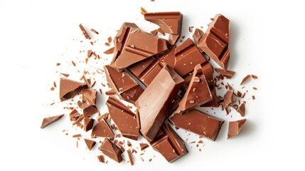 Sticker - Broken pieces of milk chocolate. The image highlights a delicious treat and represents an indulgent snack. Perfect for culinary blogs, food magazines