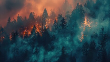 Wall Mural - fire in the forest